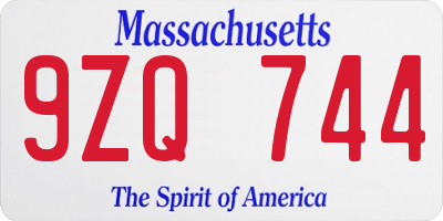 MA license plate 9ZQ744