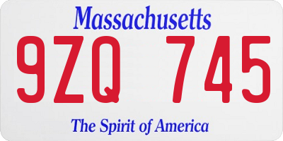 MA license plate 9ZQ745