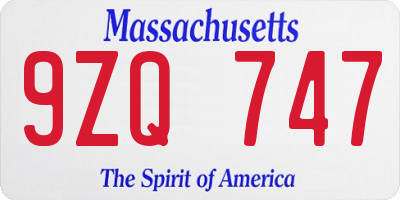 MA license plate 9ZQ747