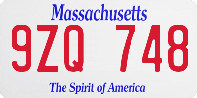 MA license plate 9ZQ748