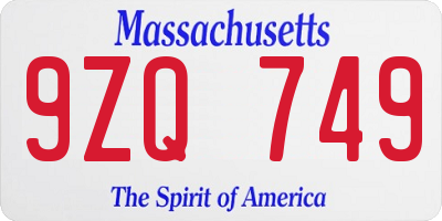 MA license plate 9ZQ749