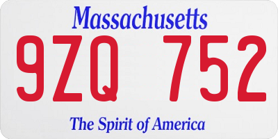 MA license plate 9ZQ752