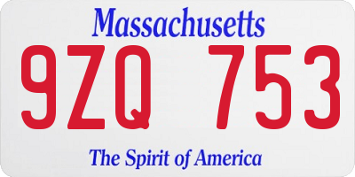 MA license plate 9ZQ753