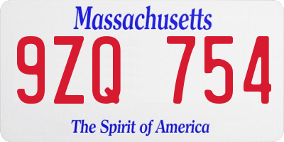 MA license plate 9ZQ754