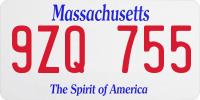 MA license plate 9ZQ755