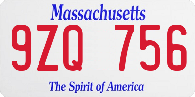 MA license plate 9ZQ756