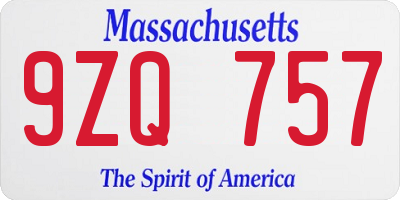 MA license plate 9ZQ757
