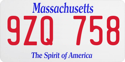 MA license plate 9ZQ758