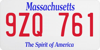 MA license plate 9ZQ761