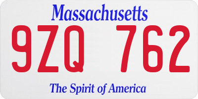 MA license plate 9ZQ762