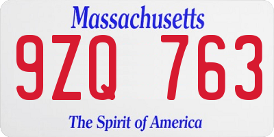 MA license plate 9ZQ763