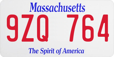MA license plate 9ZQ764