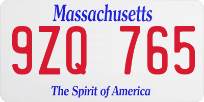 MA license plate 9ZQ765