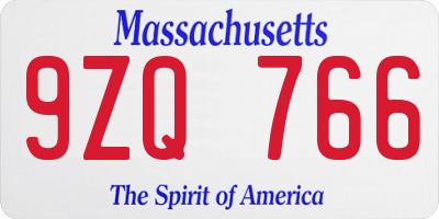 MA license plate 9ZQ766