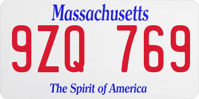 MA license plate 9ZQ769