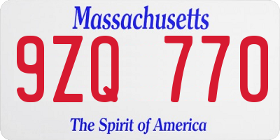 MA license plate 9ZQ770