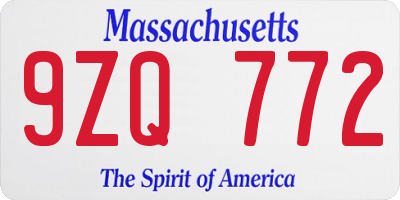 MA license plate 9ZQ772