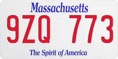MA license plate 9ZQ773