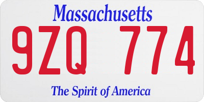 MA license plate 9ZQ774