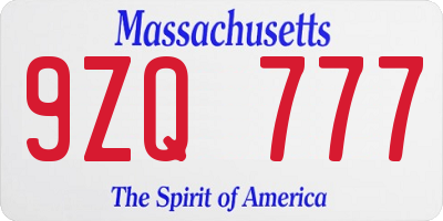 MA license plate 9ZQ777