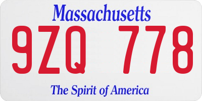 MA license plate 9ZQ778