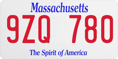 MA license plate 9ZQ780