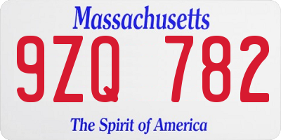 MA license plate 9ZQ782