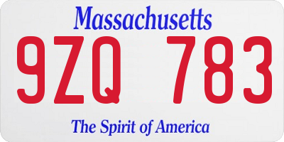 MA license plate 9ZQ783