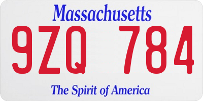 MA license plate 9ZQ784