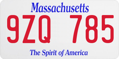 MA license plate 9ZQ785