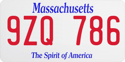 MA license plate 9ZQ786