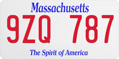 MA license plate 9ZQ787
