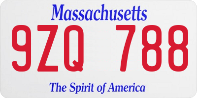 MA license plate 9ZQ788