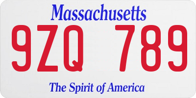 MA license plate 9ZQ789