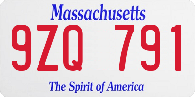 MA license plate 9ZQ791