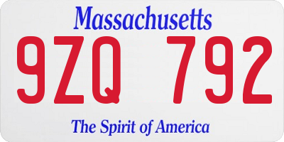 MA license plate 9ZQ792