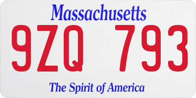 MA license plate 9ZQ793