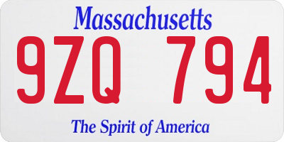 MA license plate 9ZQ794