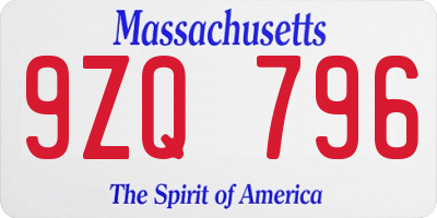 MA license plate 9ZQ796