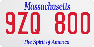 MA license plate 9ZQ800