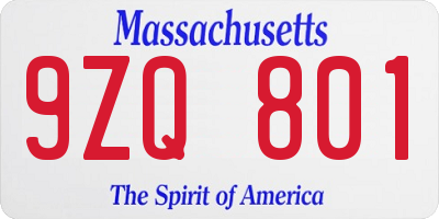 MA license plate 9ZQ801