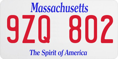 MA license plate 9ZQ802