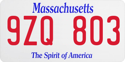 MA license plate 9ZQ803