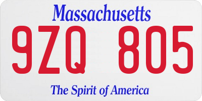 MA license plate 9ZQ805