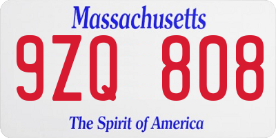 MA license plate 9ZQ808