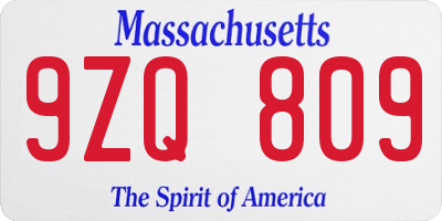 MA license plate 9ZQ809