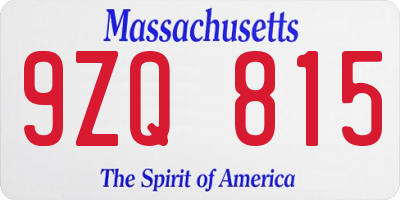 MA license plate 9ZQ815