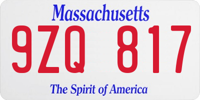 MA license plate 9ZQ817