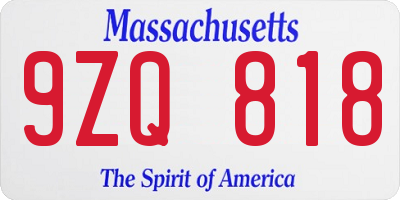 MA license plate 9ZQ818