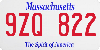 MA license plate 9ZQ822